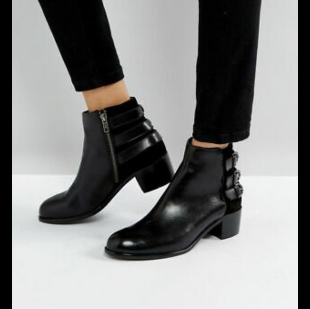 Hudson London Black Leather Eris Ankle Boots